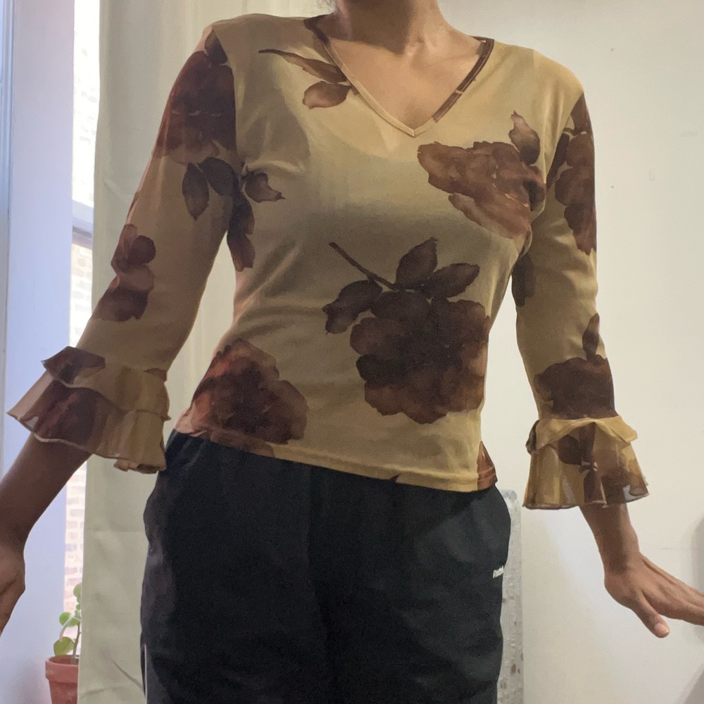 Xanaka sheer brown floral top, M